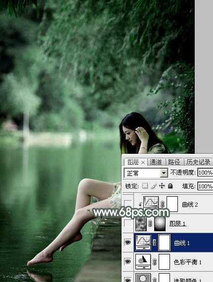 ‘Photoshop打造梦幻的暗绿色夏季美女图片‘