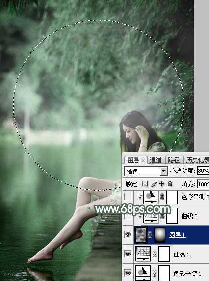 ‘Photoshop打造梦幻的暗绿色夏季美女图片‘
