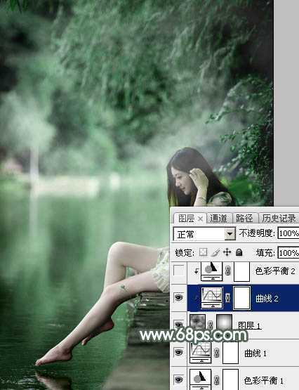 ‘Photoshop打造梦幻的暗绿色夏季美女图片‘