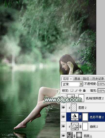 ‘Photoshop打造梦幻的暗绿色夏季美女图片‘