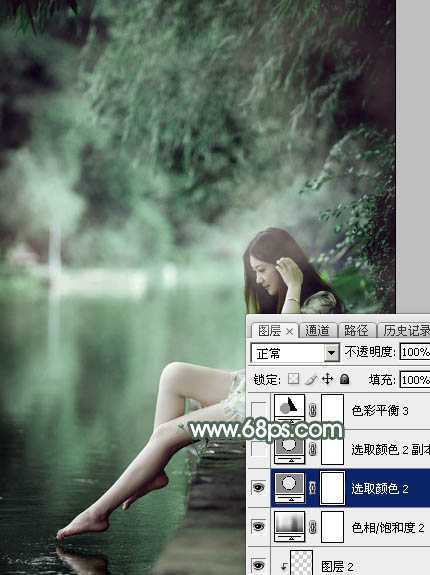 ‘Photoshop打造梦幻的暗绿色夏季美女图片‘