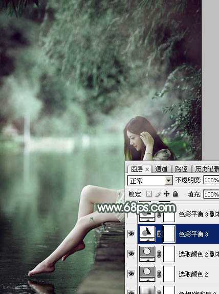 ‘Photoshop打造梦幻的暗绿色夏季美女图片‘