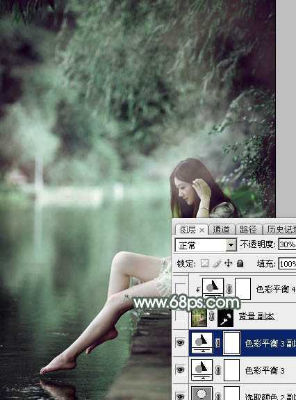 ‘Photoshop打造梦幻的暗绿色夏季美女图片‘