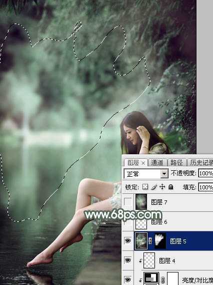 ‘Photoshop打造梦幻的暗绿色夏季美女图片‘