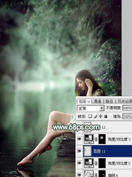 ‘Photoshop打造梦幻的暗绿色夏季美女图片‘