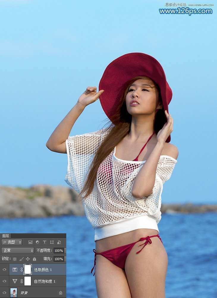 ‘Photoshop调出夏季海边美女唯美清新蓝色调‘