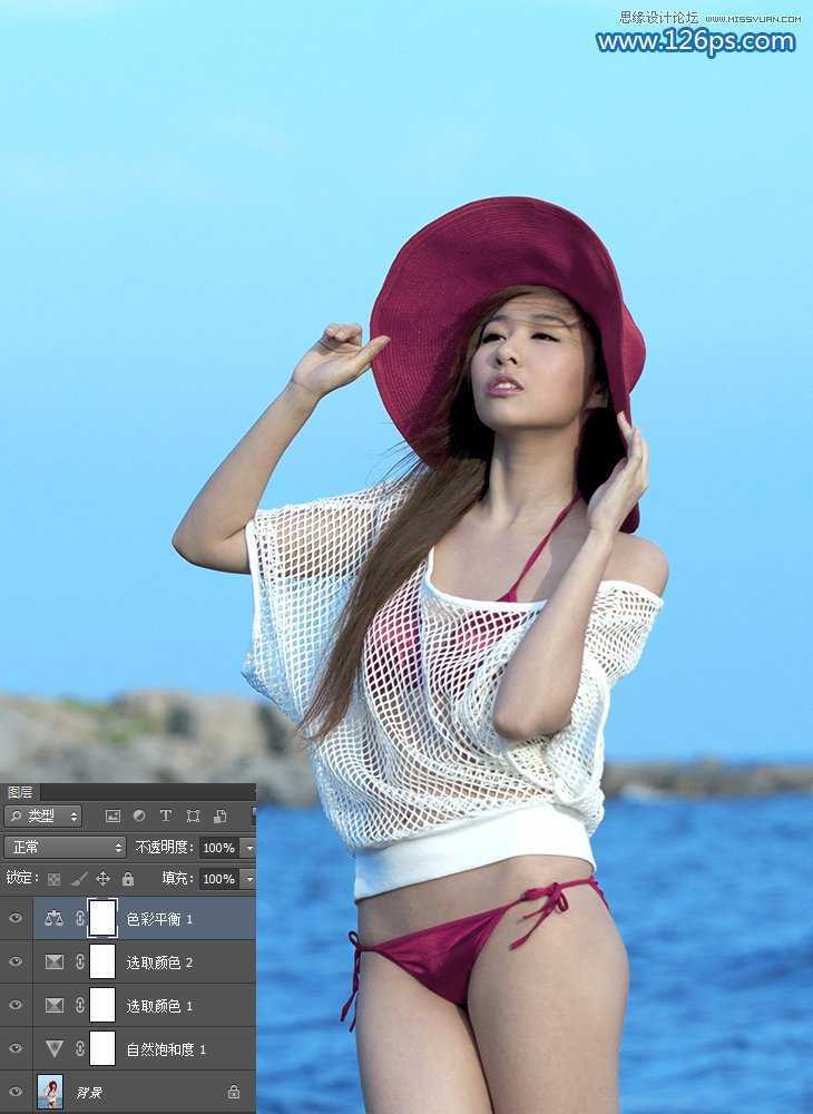 ‘Photoshop调出夏季海边美女唯美清新蓝色调‘
