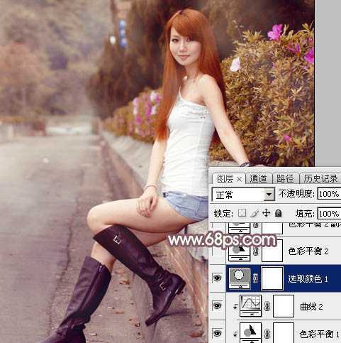 ‘Photoshop打造唯美的秋季红褐色外景美女图片‘