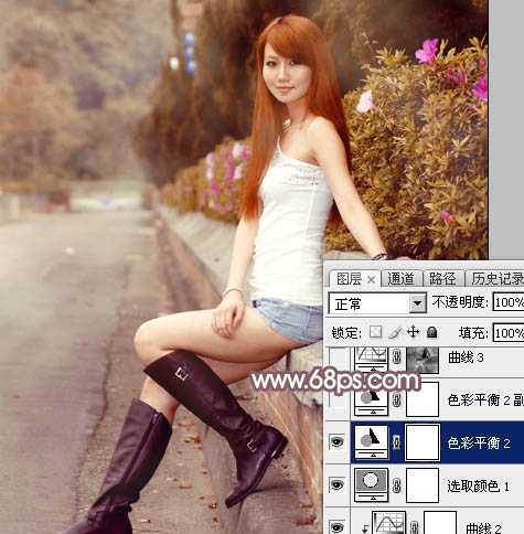 ‘Photoshop打造唯美的秋季红褐色外景美女图片‘