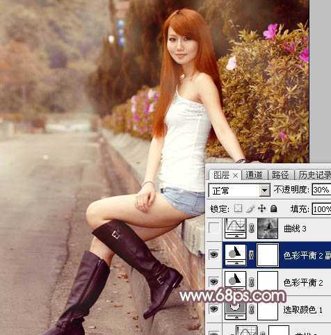 ‘Photoshop打造唯美的秋季红褐色外景美女图片‘