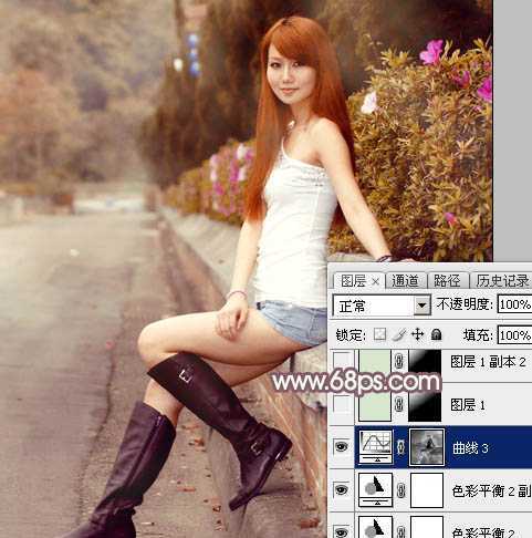 ‘Photoshop打造唯美的秋季红褐色外景美女图片‘