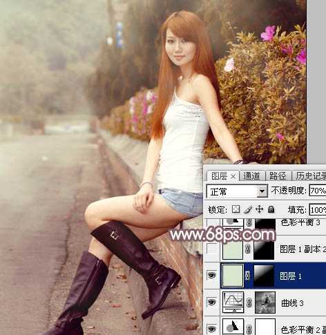 ‘Photoshop打造唯美的秋季红褐色外景美女图片‘