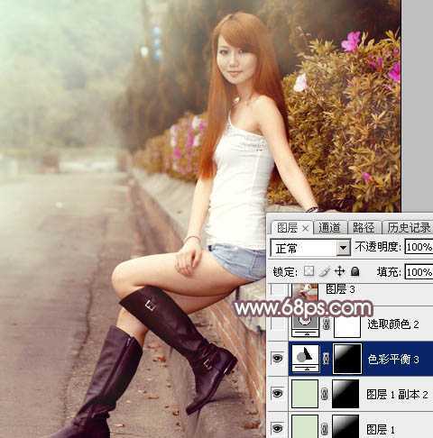 ‘Photoshop打造唯美的秋季红褐色外景美女图片‘