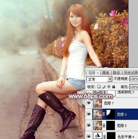 ‘Photoshop打造唯美的秋季红褐色外景美女图片‘