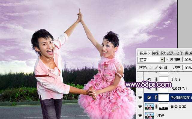 ‘Photoshop为外景婚片打造出甜美的紫色效果‘