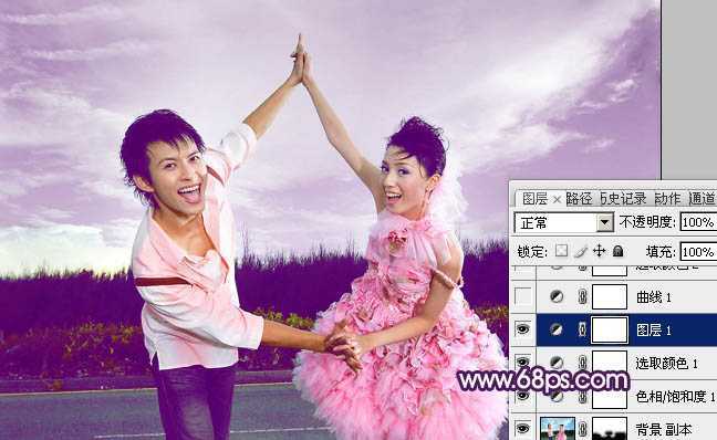 ‘Photoshop为外景婚片打造出甜美的紫色效果‘