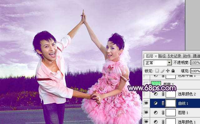 ‘Photoshop为外景婚片打造出甜美的紫色效果‘