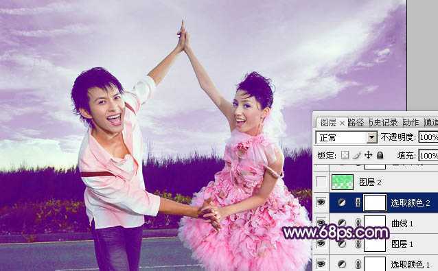 ‘Photoshop为外景婚片打造出甜美的紫色效果‘