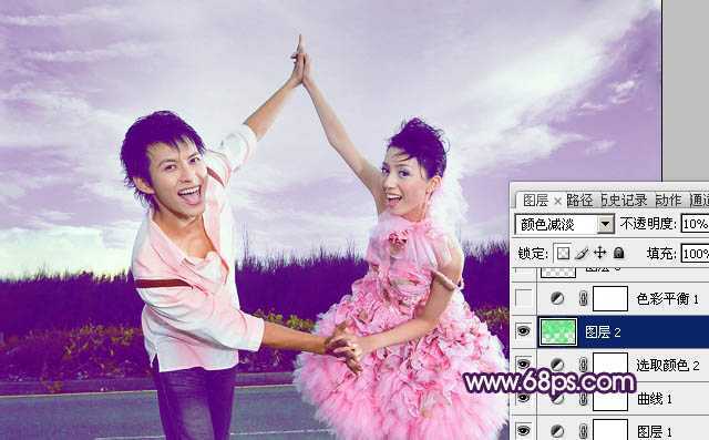 ‘Photoshop为外景婚片打造出甜美的紫色效果‘