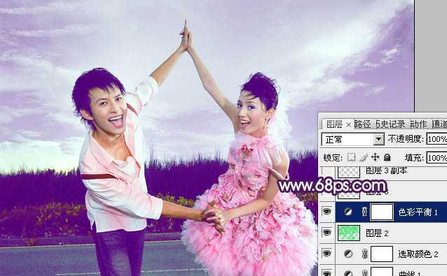 ‘Photoshop为外景婚片打造出甜美的紫色效果‘