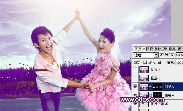 ‘Photoshop为外景婚片打造出甜美的紫色效果‘