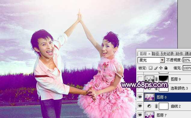 ‘Photoshop为外景婚片打造出甜美的紫色效果‘