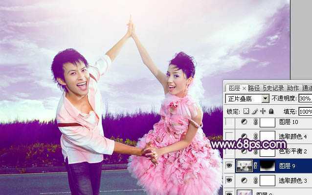 ‘Photoshop为外景婚片打造出甜美的紫色效果‘