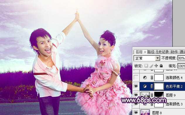 ‘Photoshop为外景婚片打造出甜美的紫色效果‘