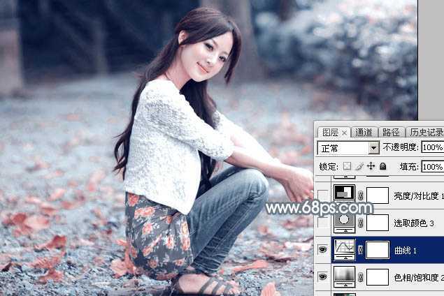 ‘Photoshop将外景美女加上唯美的秋季淡冷色‘