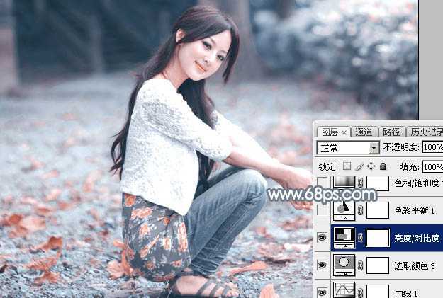 ‘Photoshop将外景美女加上唯美的秋季淡冷色‘