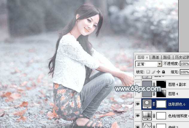 ‘Photoshop将外景美女加上唯美的秋季淡冷色‘