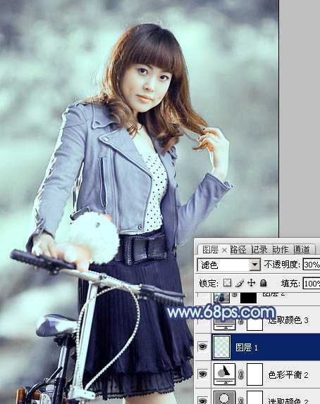 ‘Photoshop为美女图片打造出时尚的韩系青灰色效果‘