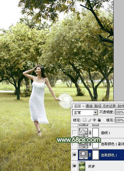 ‘Photoshop将树景人物图片打造灿烂的黄绿色‘