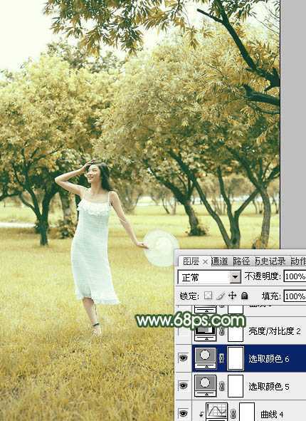 ‘Photoshop将树景人物图片打造灿烂的黄绿色‘