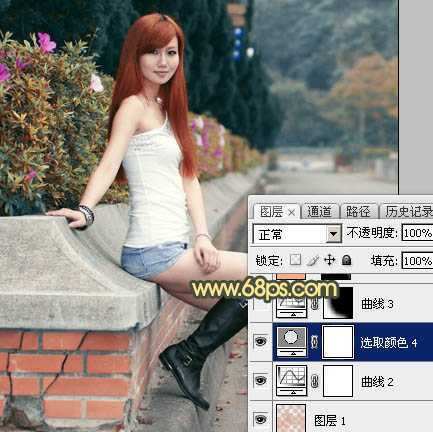 ‘Photoshop为路边的美女加上暗调青黄色霞光色‘
