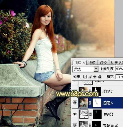 ‘Photoshop为路边的美女加上暗调青黄色霞光色‘