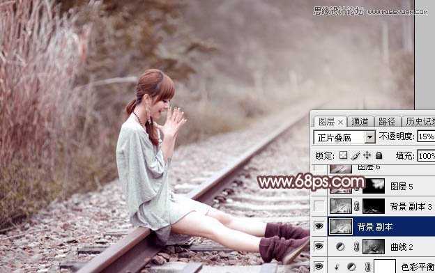 Photoshop调出铁轨边的美女逆光冷色效果,PS教程