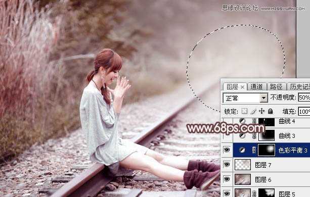 Photoshop调出铁轨边的美女逆光冷色效果,PS教程