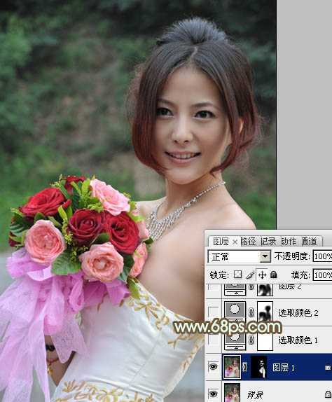 ‘Photoshop将美女婚片调出柔美的秋季黄褐色效果‘
