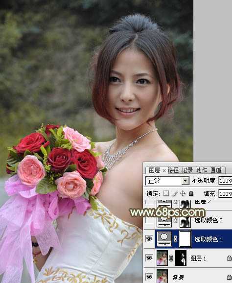 ‘Photoshop将美女婚片调出柔美的秋季黄褐色效果‘