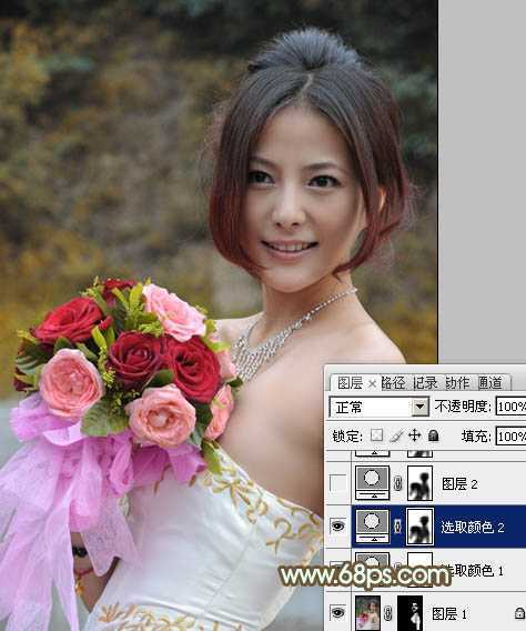 ‘Photoshop将美女婚片调出柔美的秋季黄褐色效果‘
