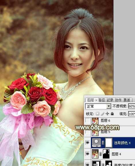 ‘Photoshop将美女婚片调出柔美的秋季黄褐色效果‘