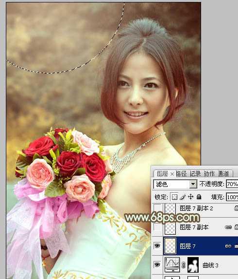 ‘Photoshop将美女婚片调出柔美的秋季黄褐色效果‘