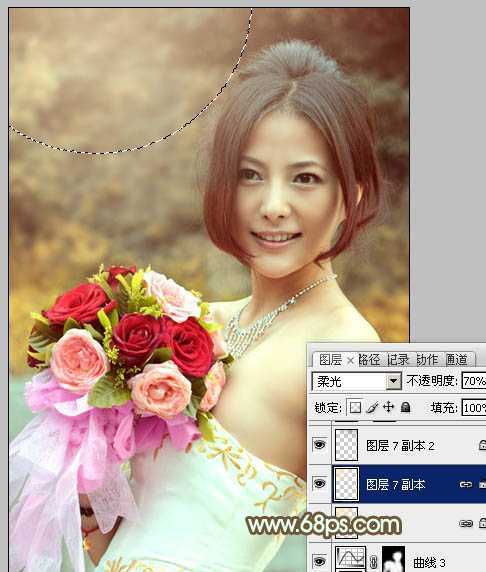 ‘Photoshop将美女婚片调出柔美的秋季黄褐色效果‘