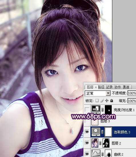 ‘Photoshop为美女图片调制出粉嫩的淡紫色效果‘