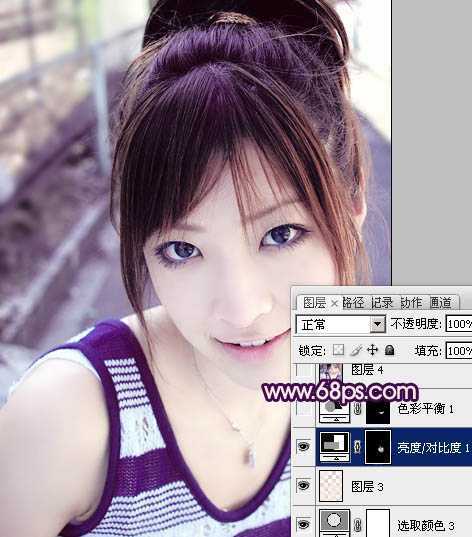 ‘Photoshop为美女图片调制出粉嫩的淡紫色效果‘
