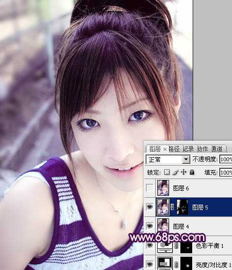 ‘Photoshop为美女图片调制出粉嫩的淡紫色效果‘