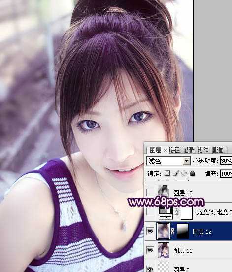 ‘Photoshop为美女图片调制出粉嫩的淡紫色效果‘