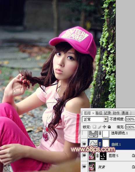 ‘Photoshop将坐地上的美女增加上柔美的古典红褐色‘