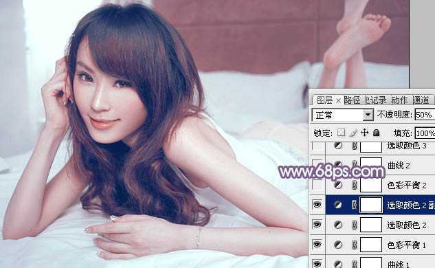 ‘Photoshop将室内人物图片调制出朦胧淡淡的蓝色调效果‘